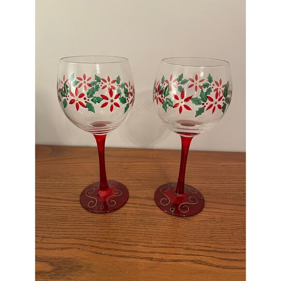 Vintage 2000s Pier 1 Poinsettia balloon wine glasses 16 oz - Picture 1 of 5